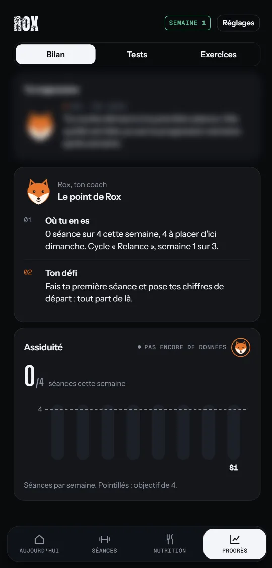 Écran progrès de Rox avec la trajectoire